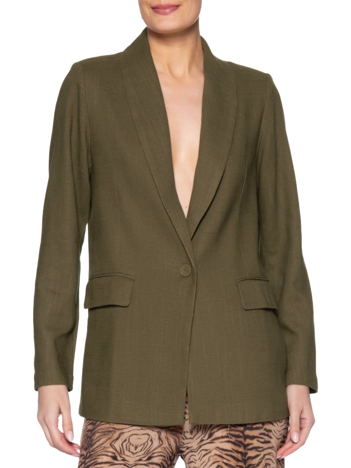 Blazer Feminino Alfaiataria Bolso Frontal Marrom Maria Filó