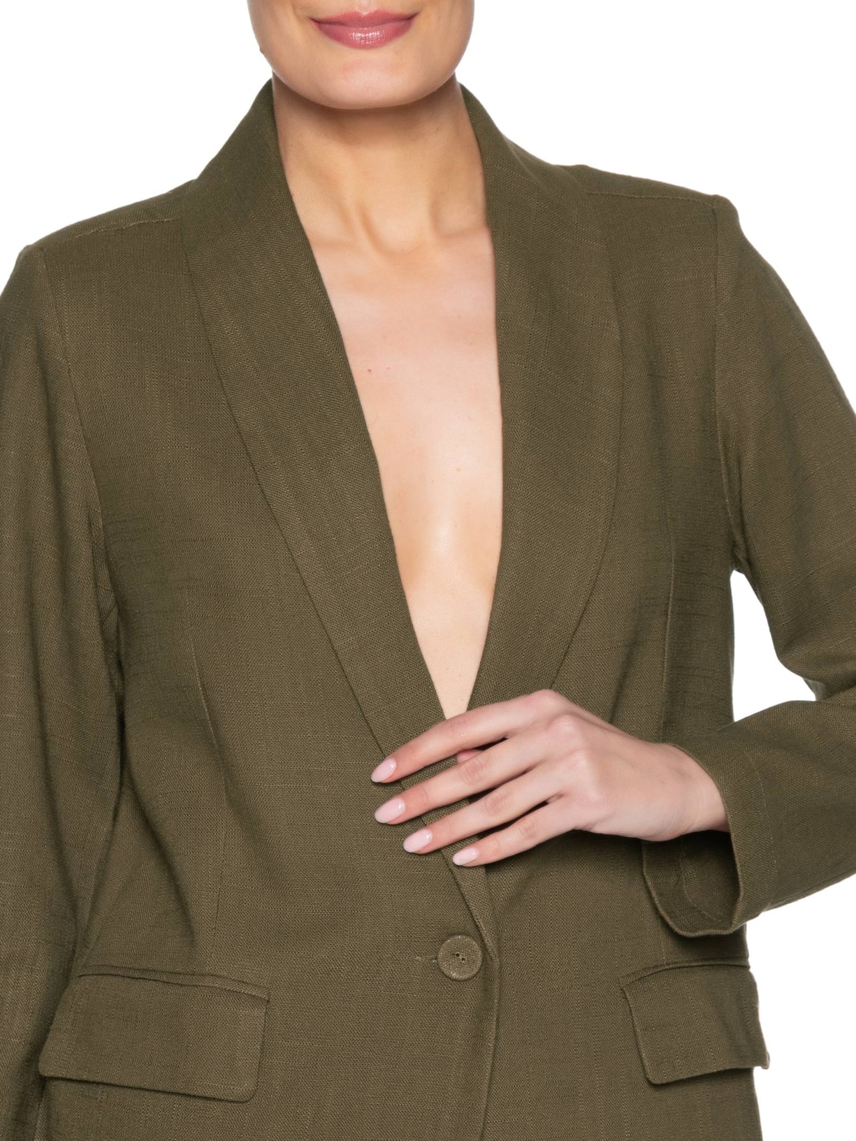 Blazer Feminino Alfaiataria Bolso Frontal Marrom Maria Filó