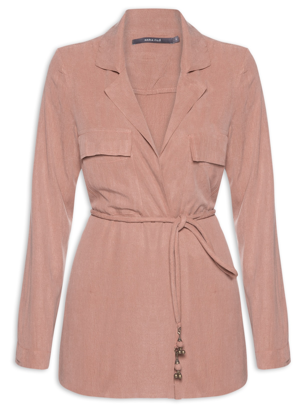 Blazer Feminino Alfaiataria Bolsos com Cinto - Rosa