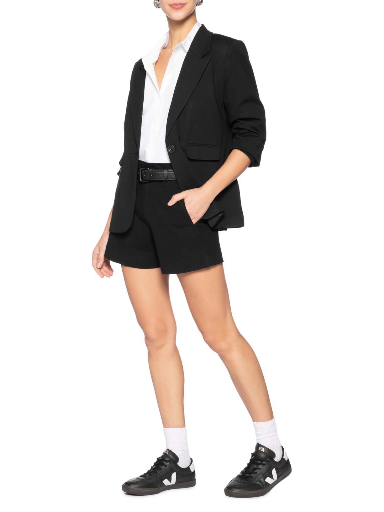 Blazer Feminino Alfaiataria Com Bolsos Preto Basiq