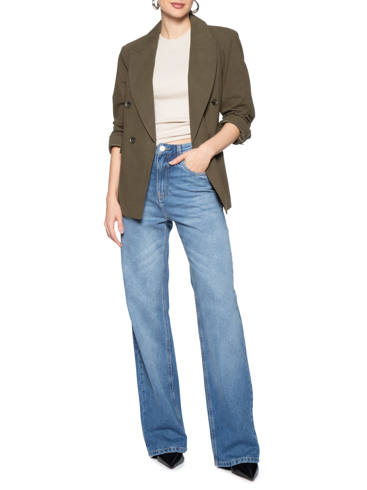 Blazer Feminino Alfaiataria Com Botões Marrom Animale Jeans