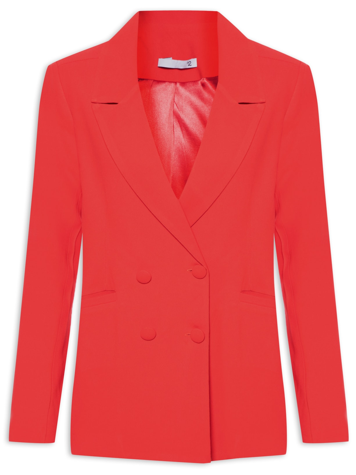 Blazer Feminino Alongado 4 Botões Em Crepe - Vermelho
