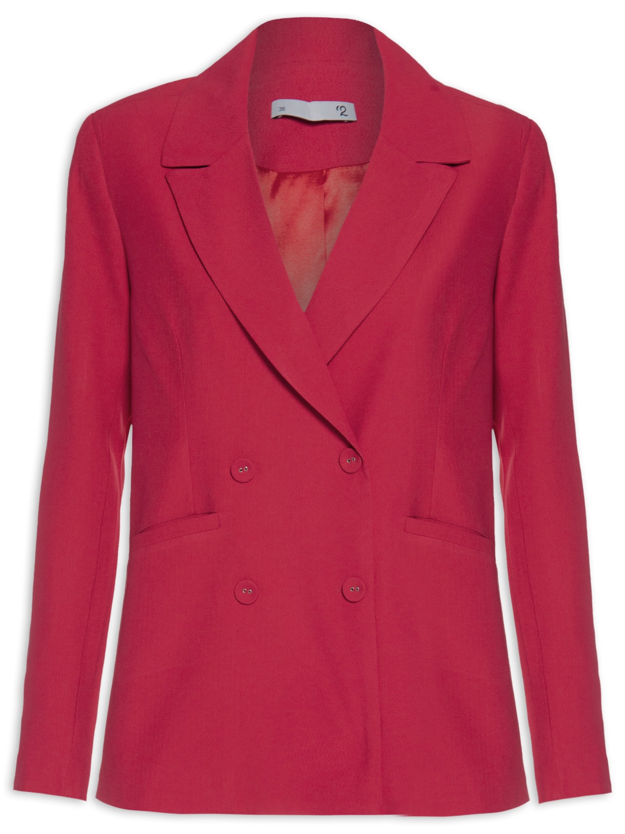 Blazer Feminino Alongado 4 Botões Em Crepe - Vermelho