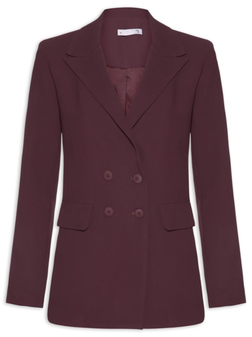 Blazer Feminino Alongado Com Ombreiras Em Crepe - Roxo