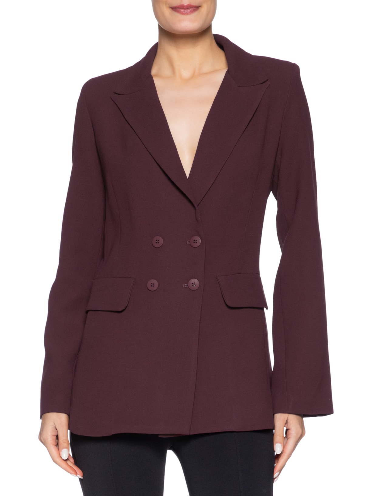Blazer Feminino Alongado Com Ombreiras Em Crepe Roxo '2Essential