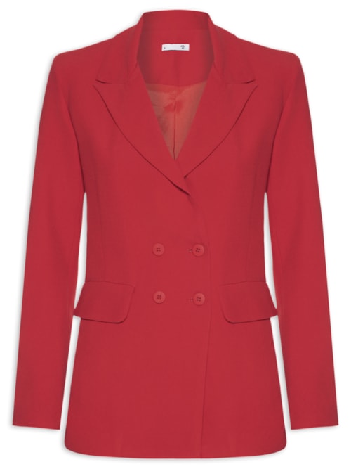 Blazer Feminino Alongado Com Ombreiras Em Crepe - Vermelho