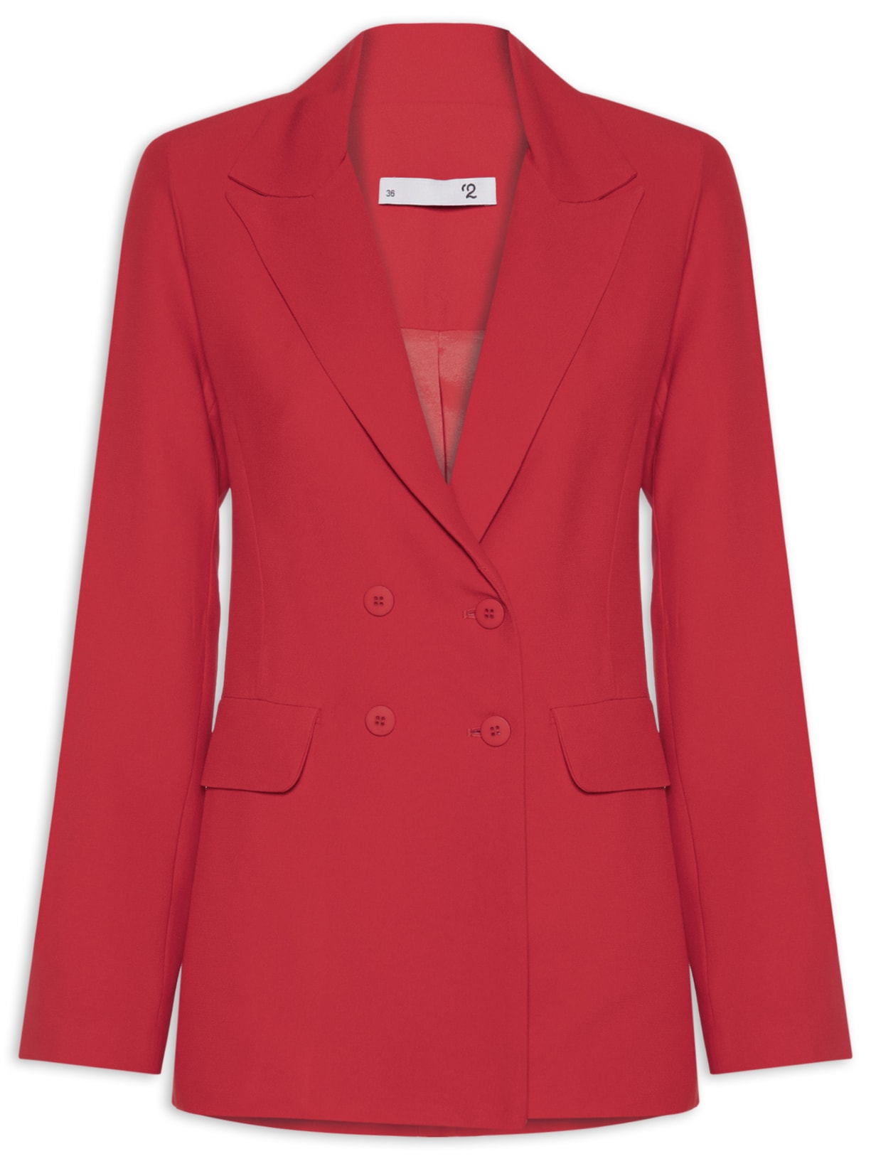 Blazer Feminino Alongado Com Ombreiras Em Crepe Vermelho '2Essential