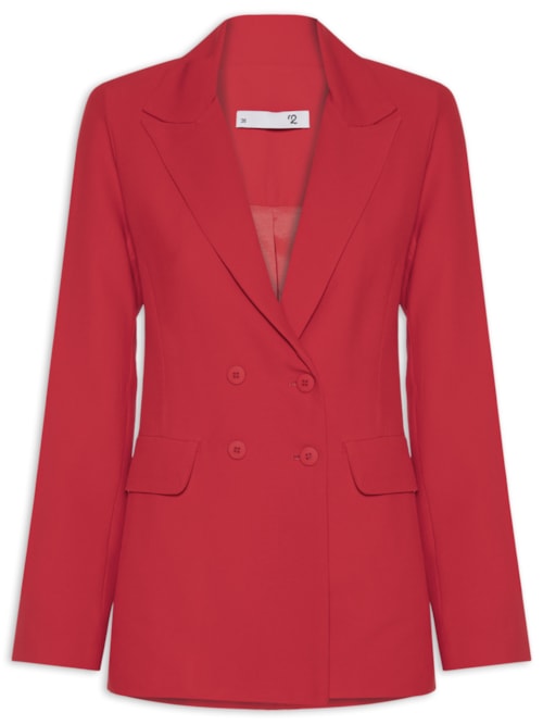 Blazer Feminino Alongado Com Ombreiras Em Crepe - Vermelho