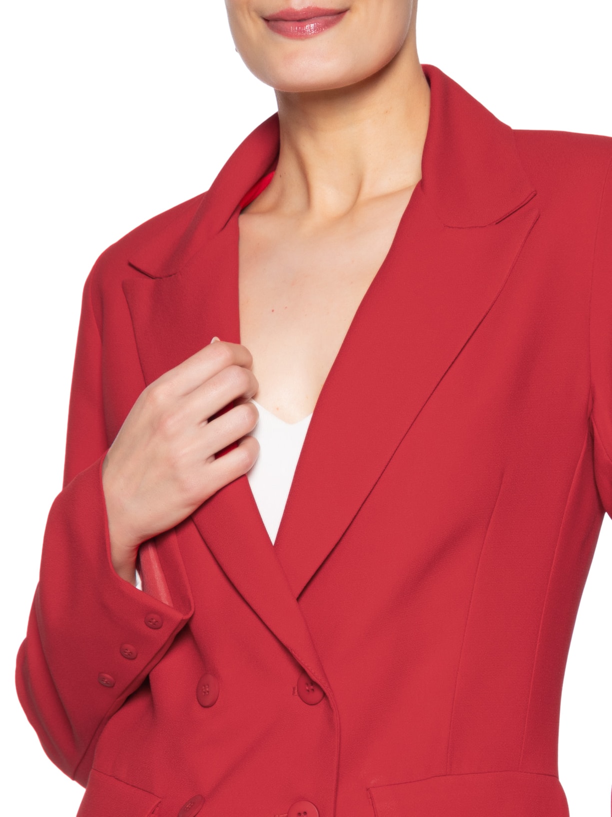 Blazer Feminino Alongado Com Ombreiras Em Crepe Vermelho '2Essential