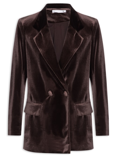 Blazer Feminino Alongado em Veludo – Marrom