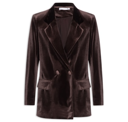 Blazer Feminino Alongado em Veludo - Marrom