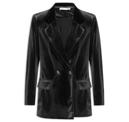 Blazer Feminino Alongado em Veludo - Preto