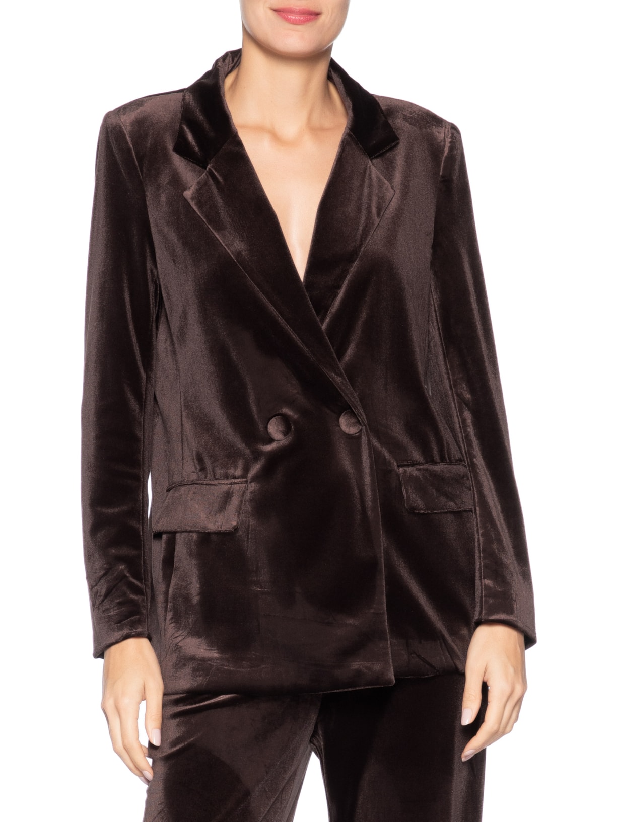 Blazer Feminino Alongado em Veludo – Marrom '2Essential