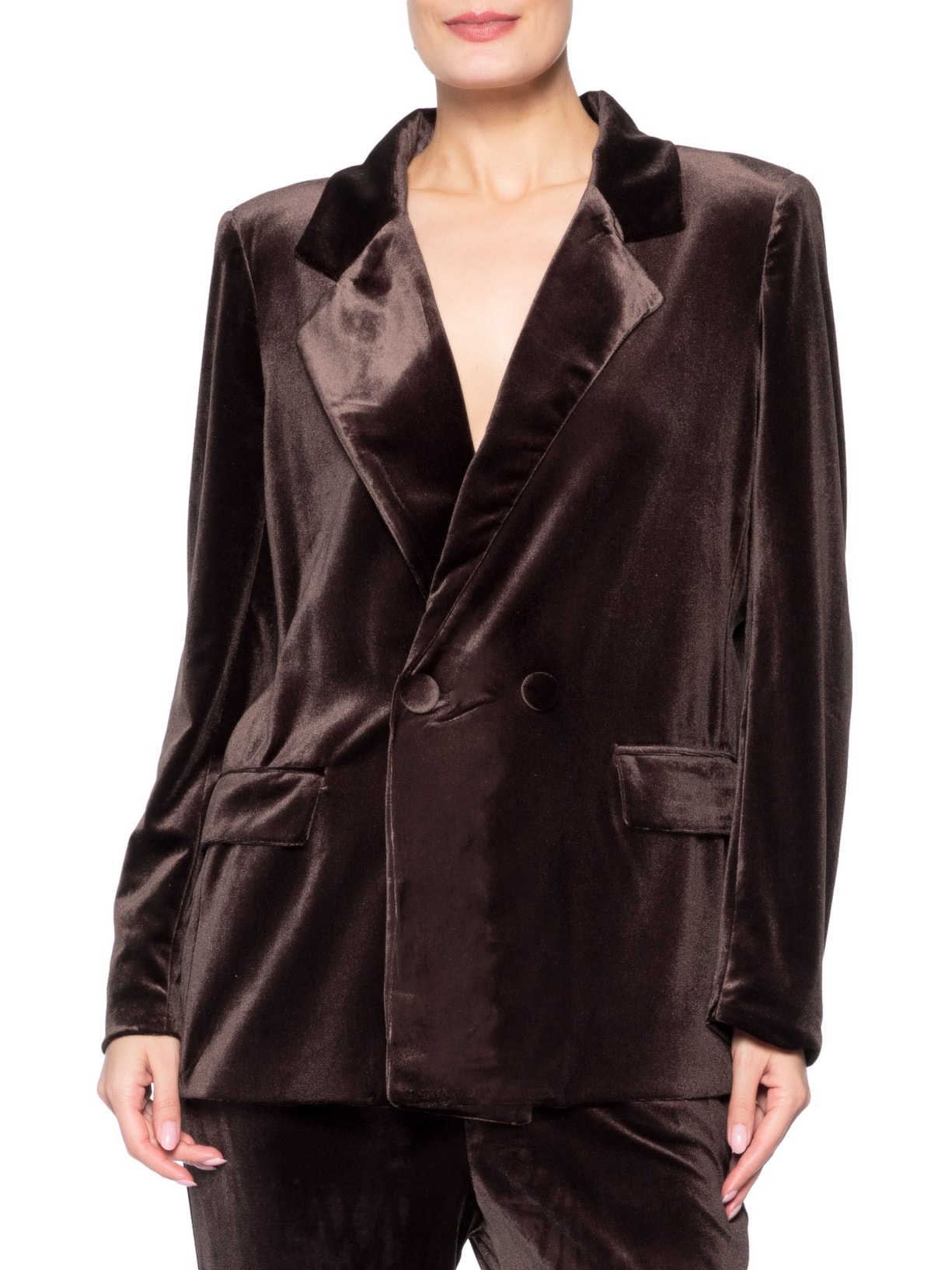 Blazer Feminino Alongado em Veludo – Marrom '2Essential