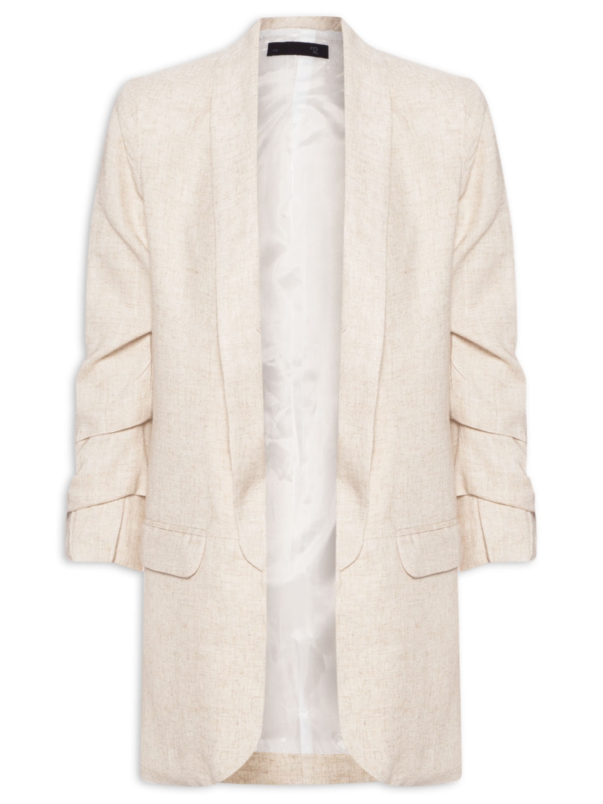 Blazer Feminino Alongado Lapela Xale - Bege