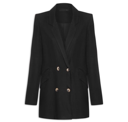 Blazer Feminino Alongado Quatro Botões - Preto