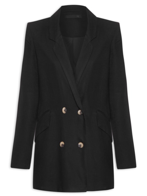 Blazer Feminino Alongado Quatro Botões - Preto