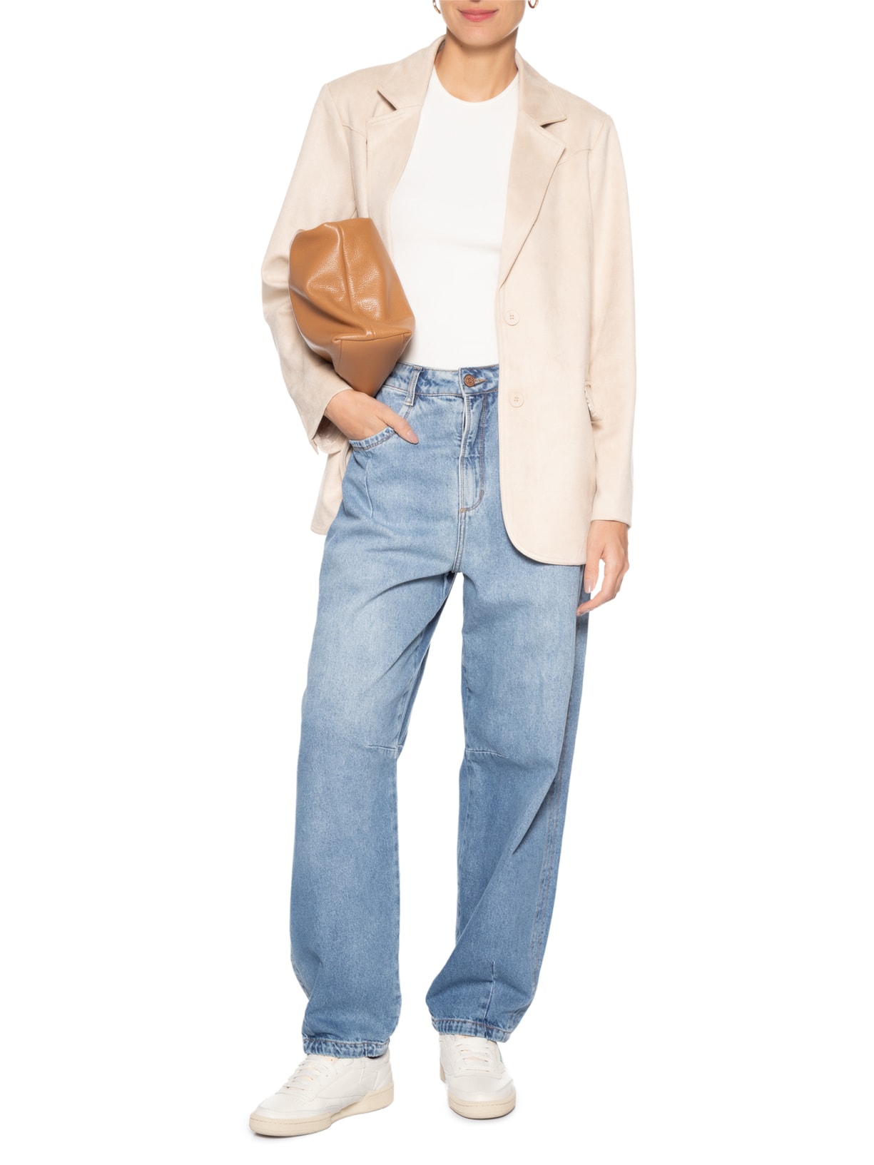 Blazer Feminino Aveludado Bege Basiq