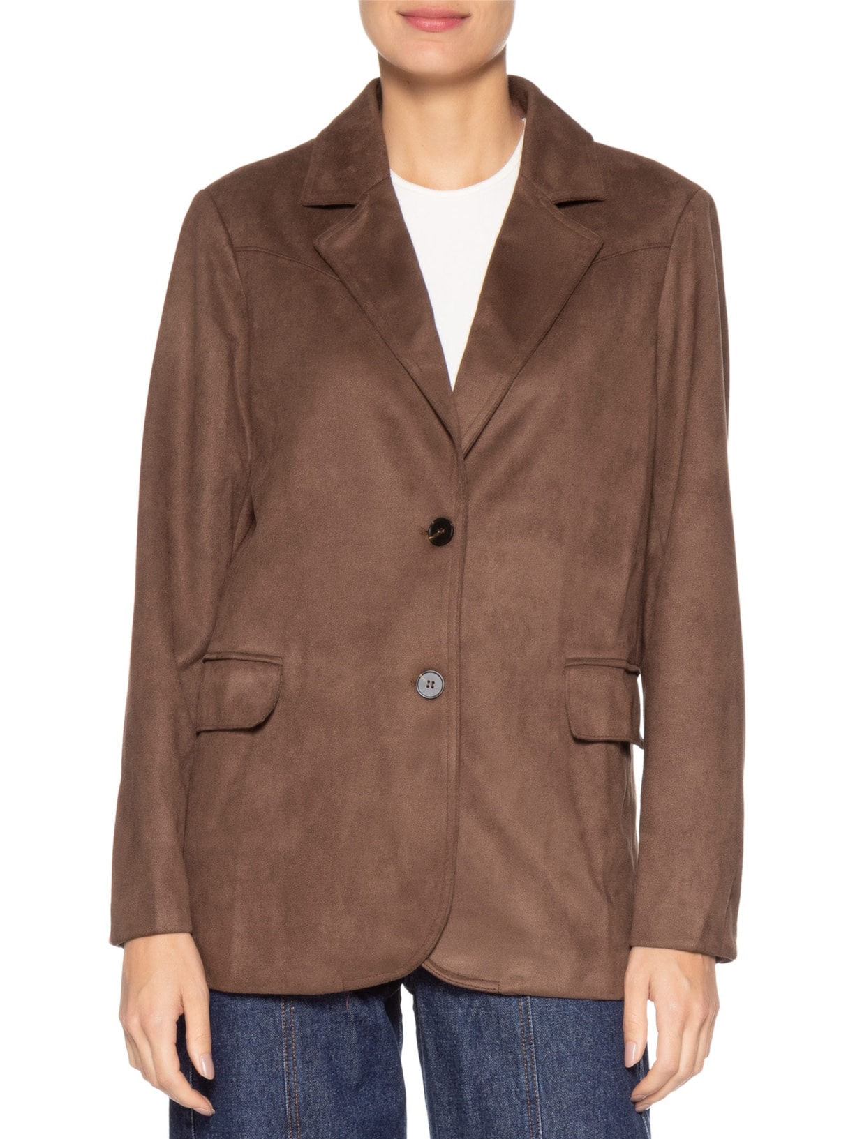 Blazer Feminino Aveludado Marrom Basiq