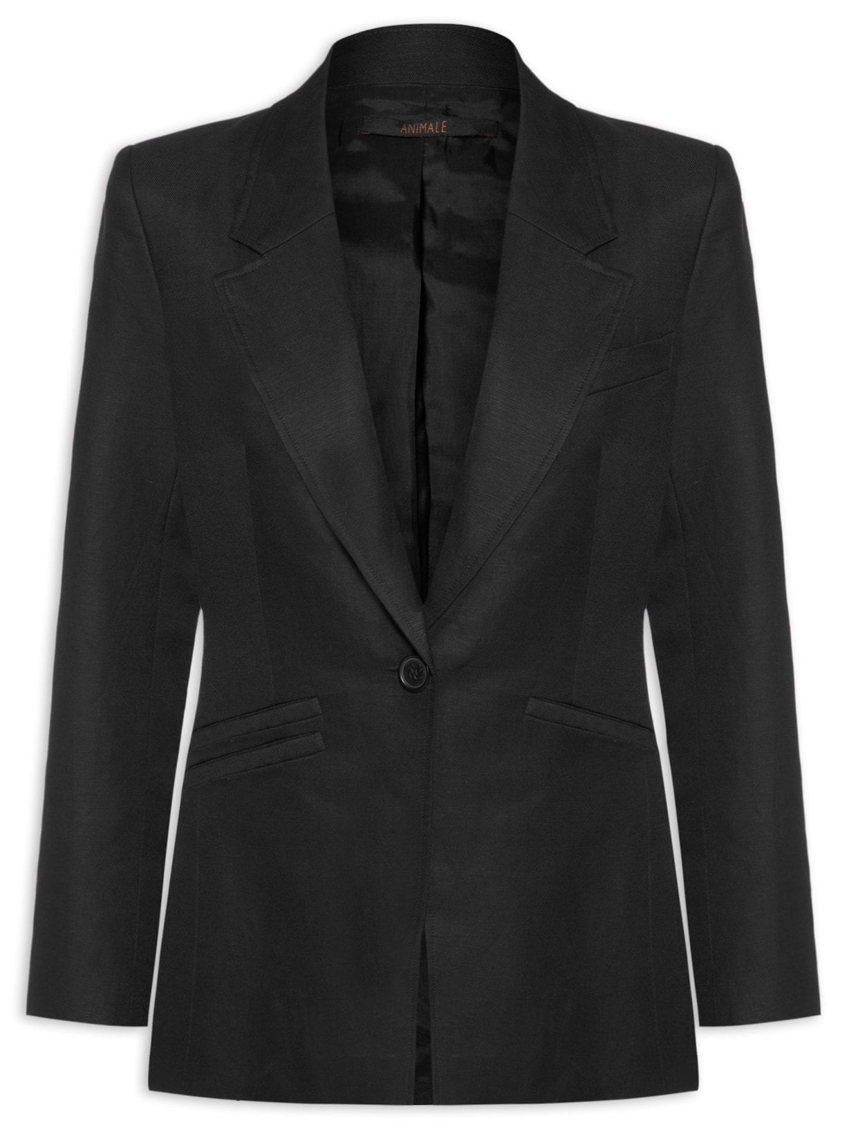 Blazer Feminino Bolsos Com Linho - Preto