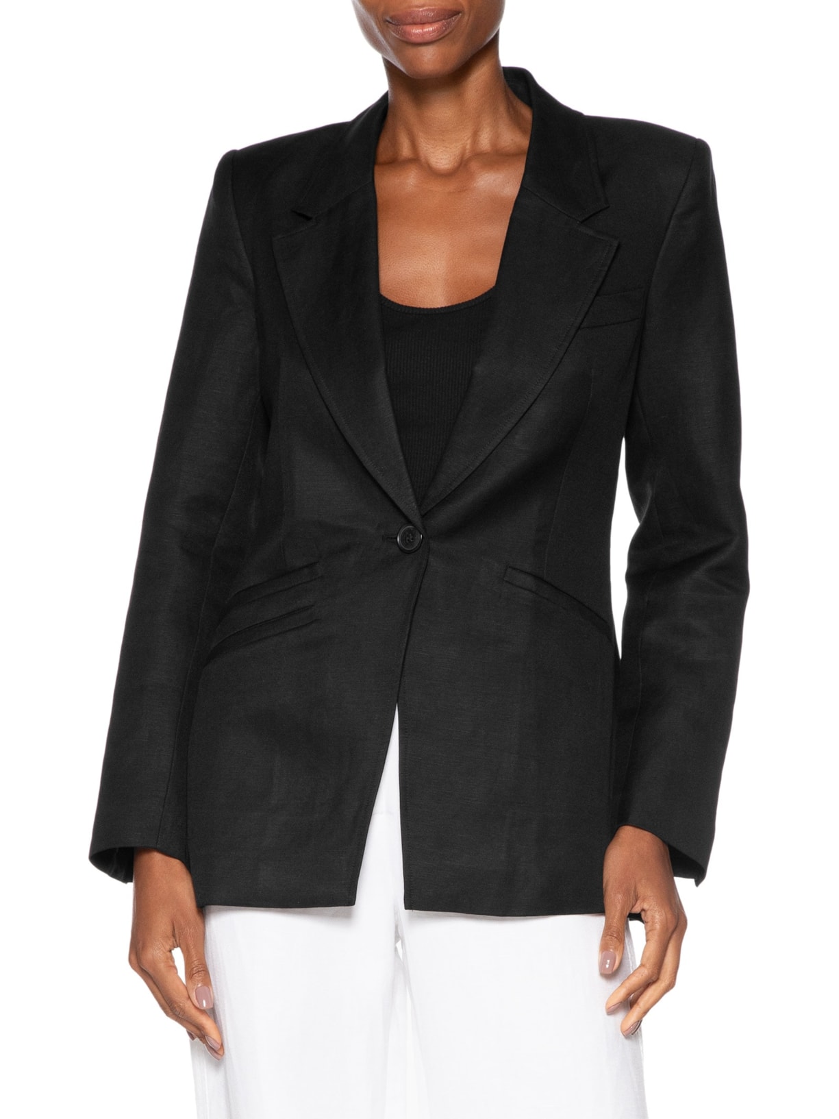 Blazer Feminino Bolsos Com Linho Preto Animale