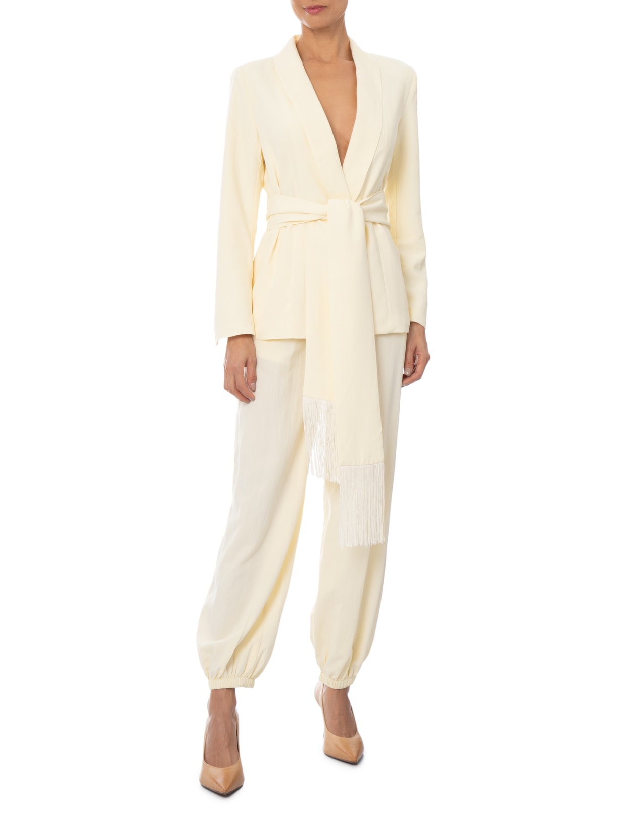 Blazer Feminino com Cinto em Franjas Amarelo '2Essential