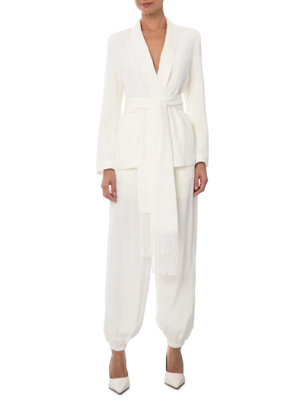 Blazer Feminino com Cinto em Franjas Off White '2Essential