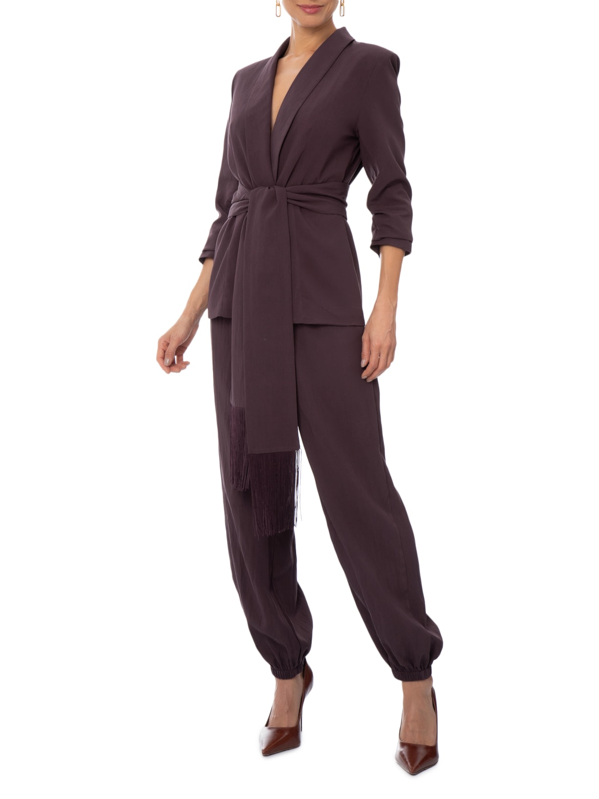 Blazer Feminino com Cinto em Franjas – Vermelho '2Essential