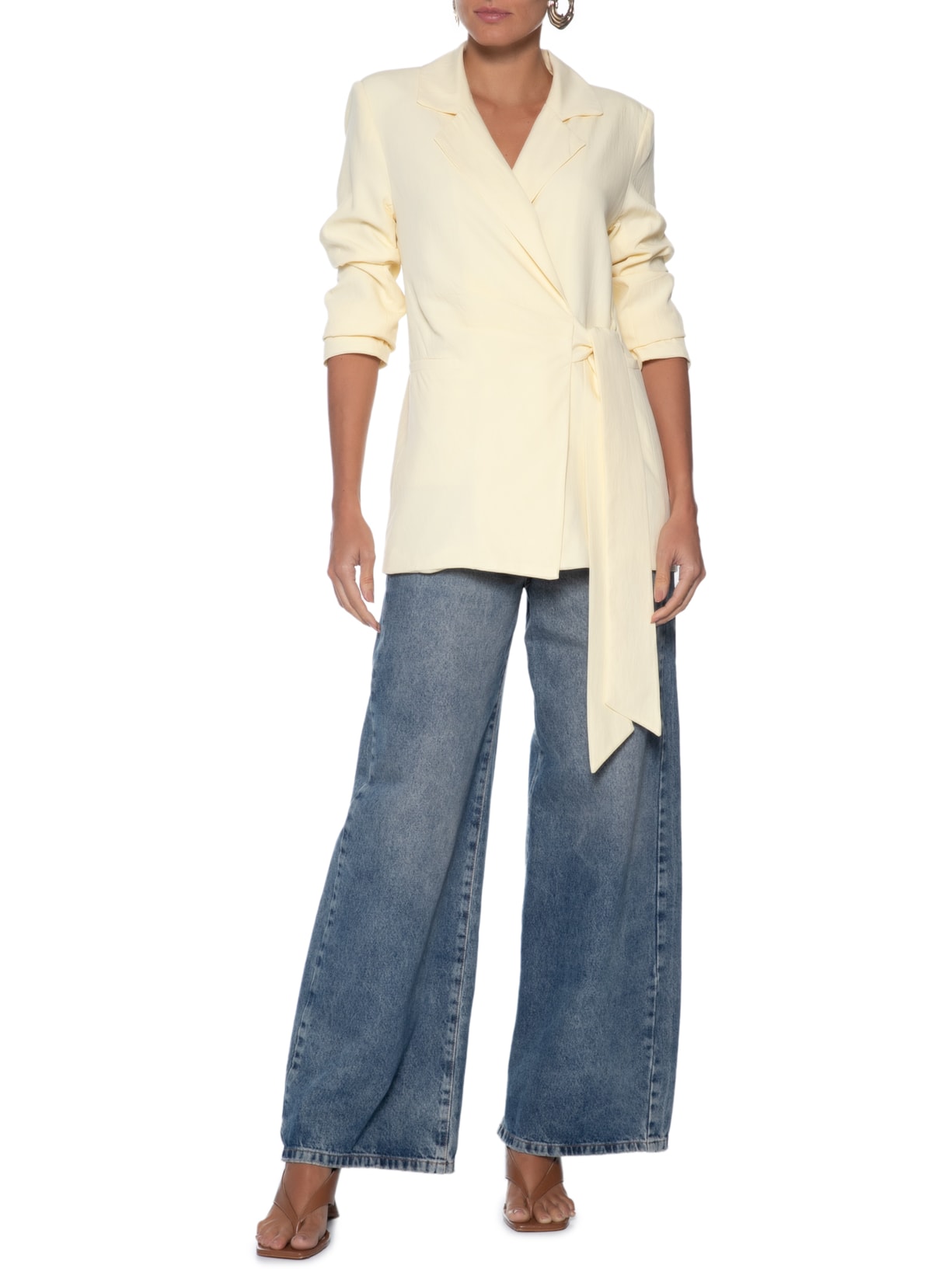 Blazer Feminino Com Fecho Em Amarração Amarelo Market 33