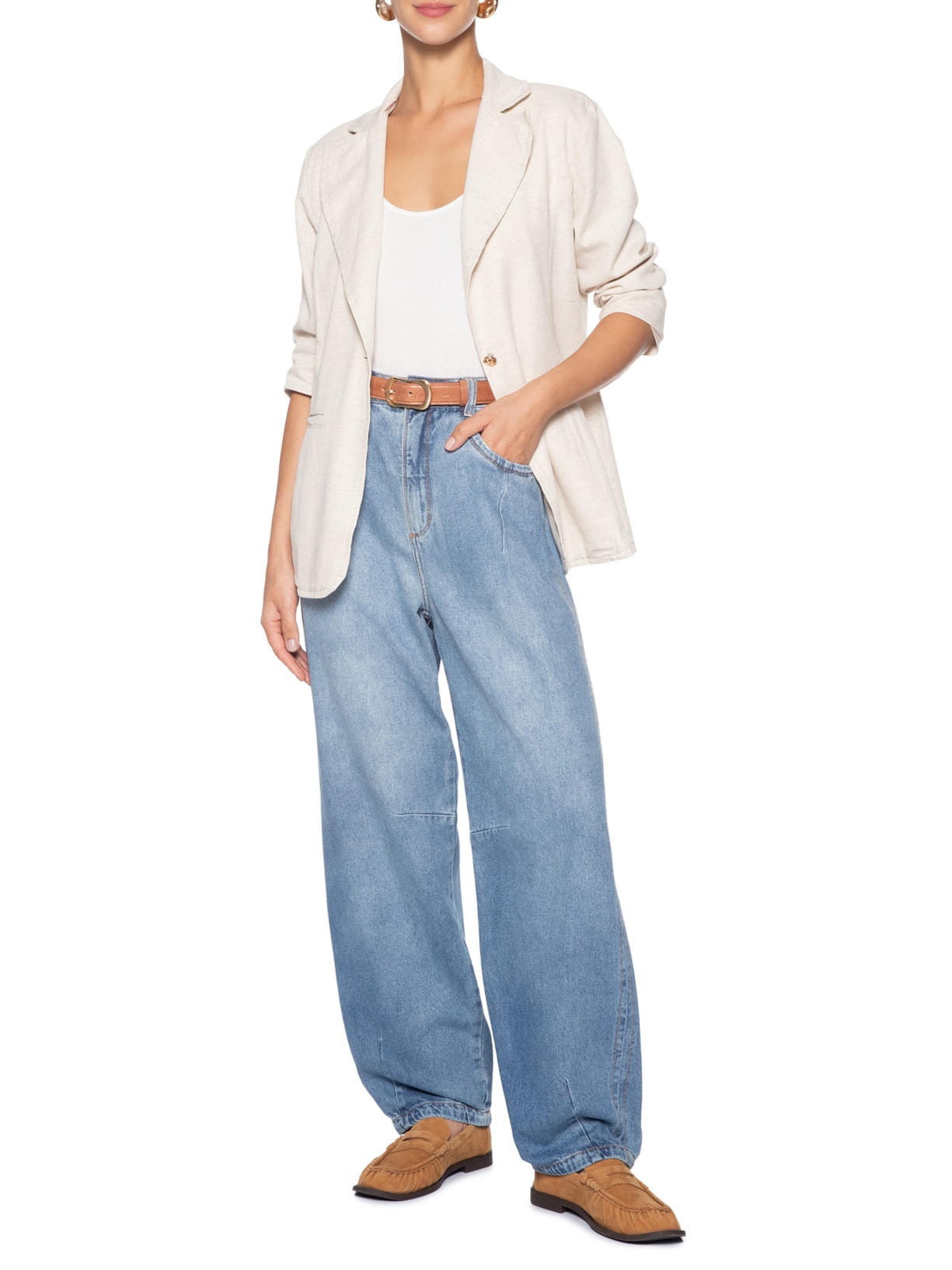 Blazer Feminino Com Linho Off White Basiq