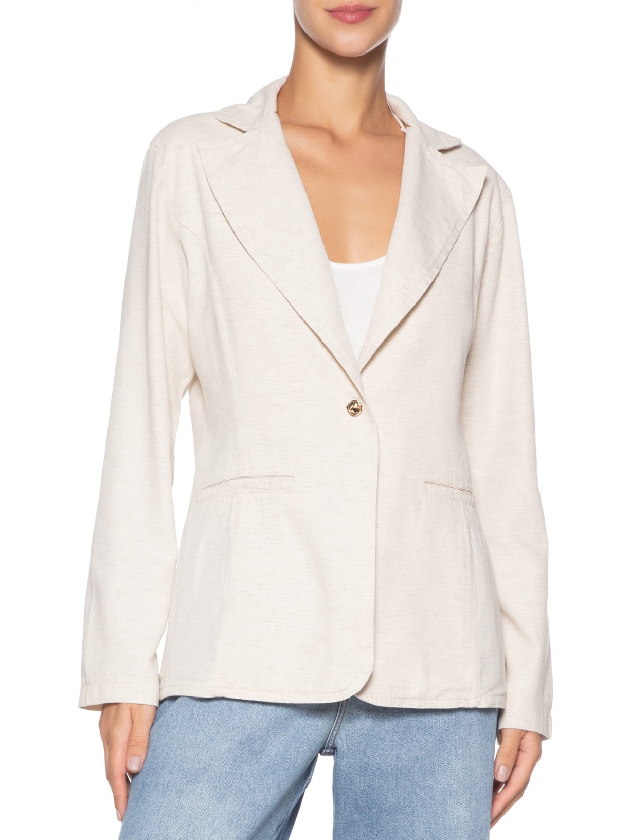 Blazer Feminino Com Linho Off White Basiq