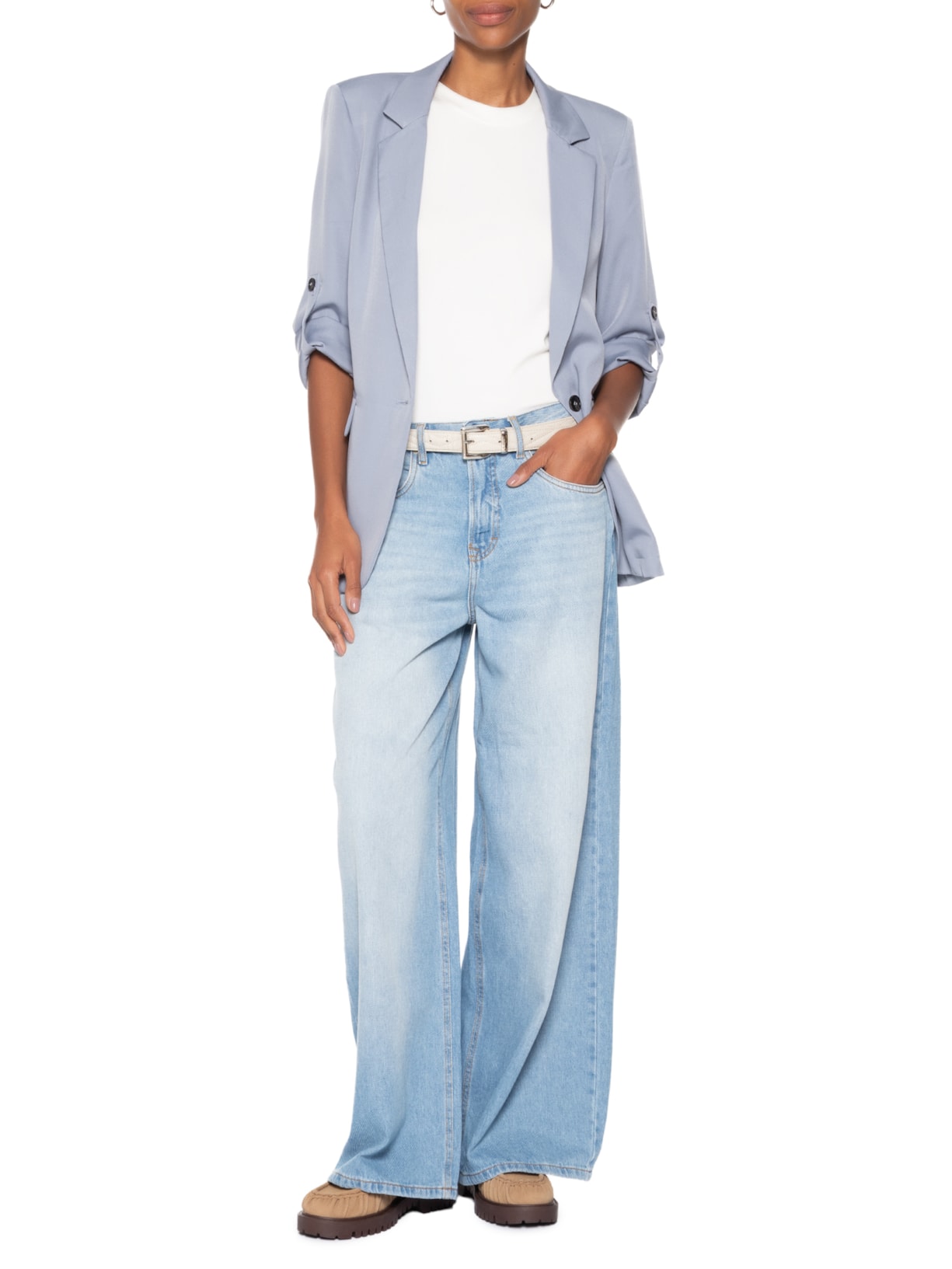 Blazer Feminino Com Martingale Azul Basiq