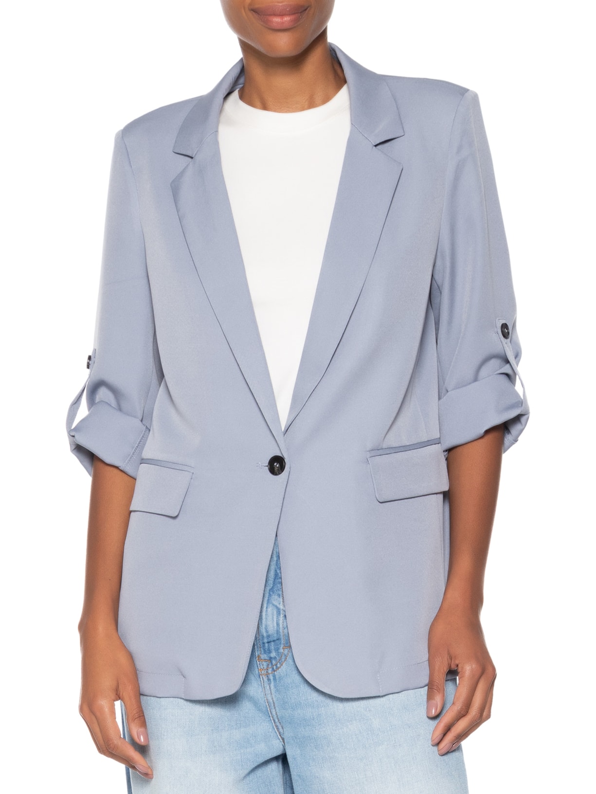 Blazer Feminino Com Martingale Azul Basiq