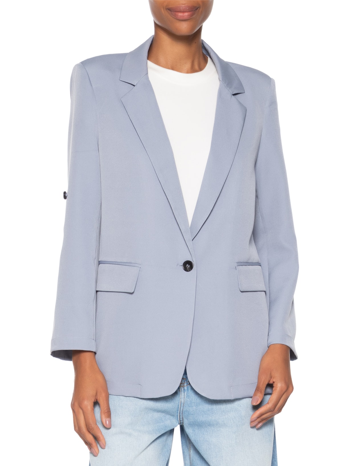 Blazer Feminino Com Martingale Azul Basiq