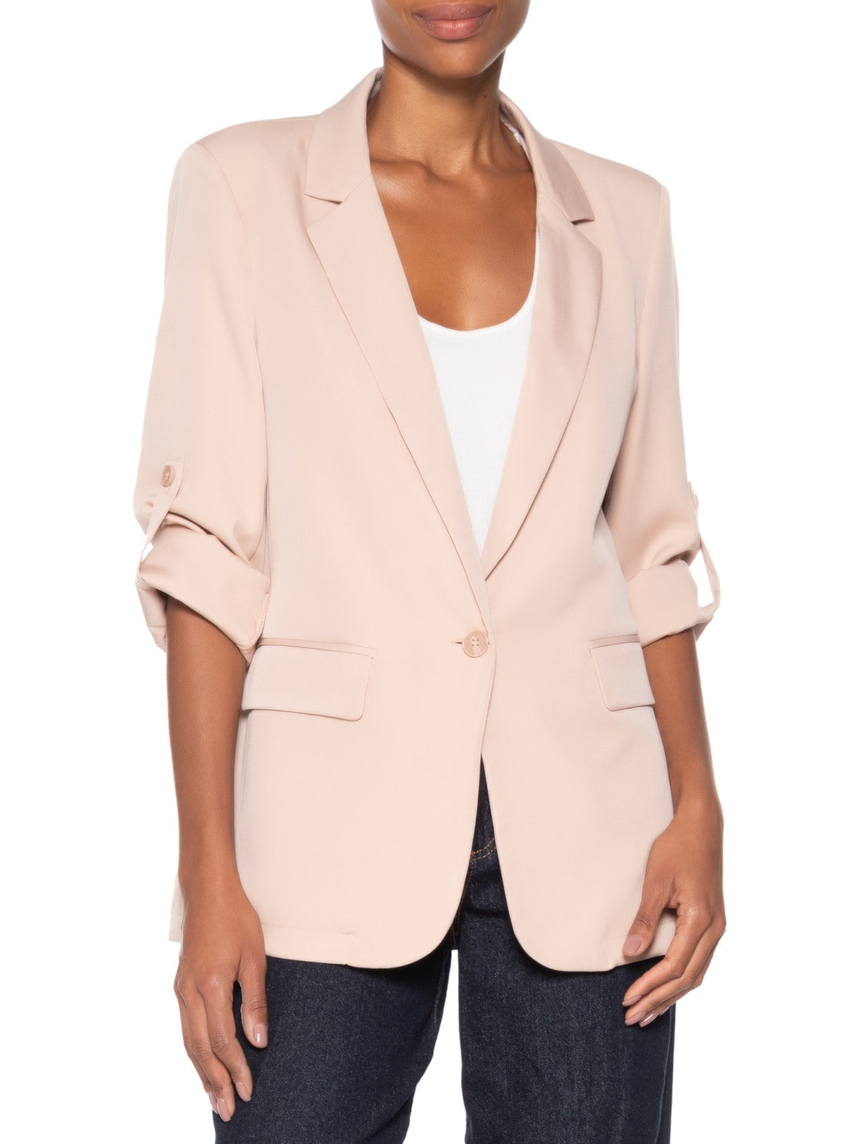 Blazer Feminino Com Martingale Bege Basiq