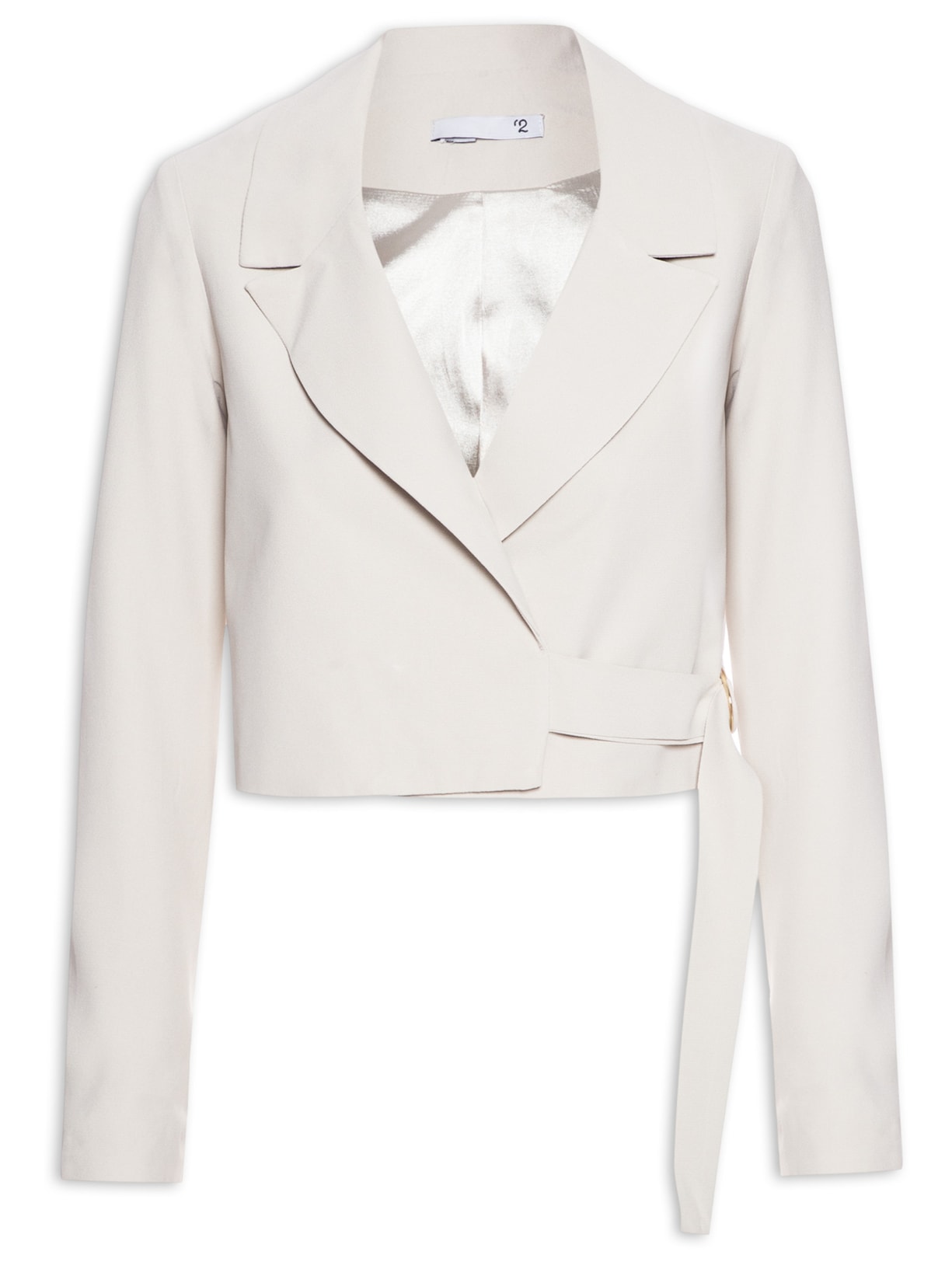 Blazer Feminino Cropped Em Crepe Com Fivela - Off White