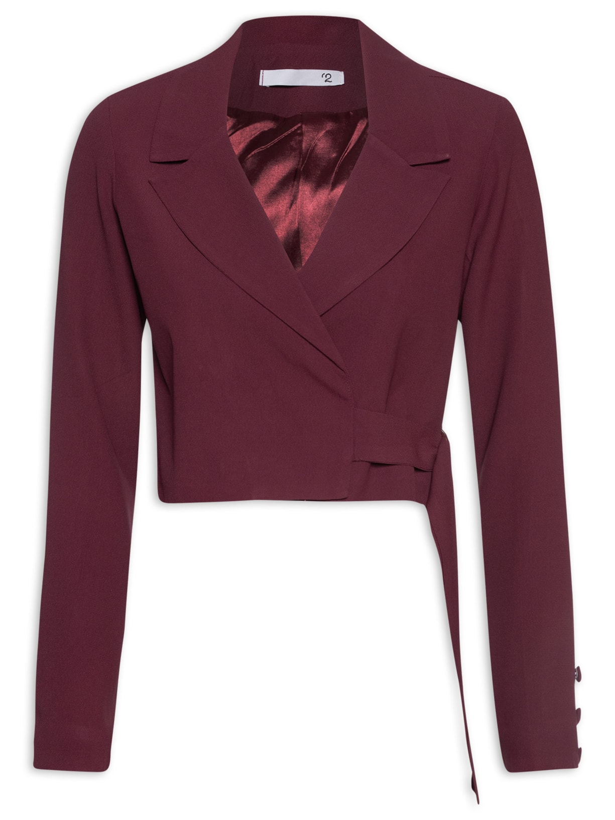 Blazer Feminino Cropped Em Crepe Com Fivela - Vinho