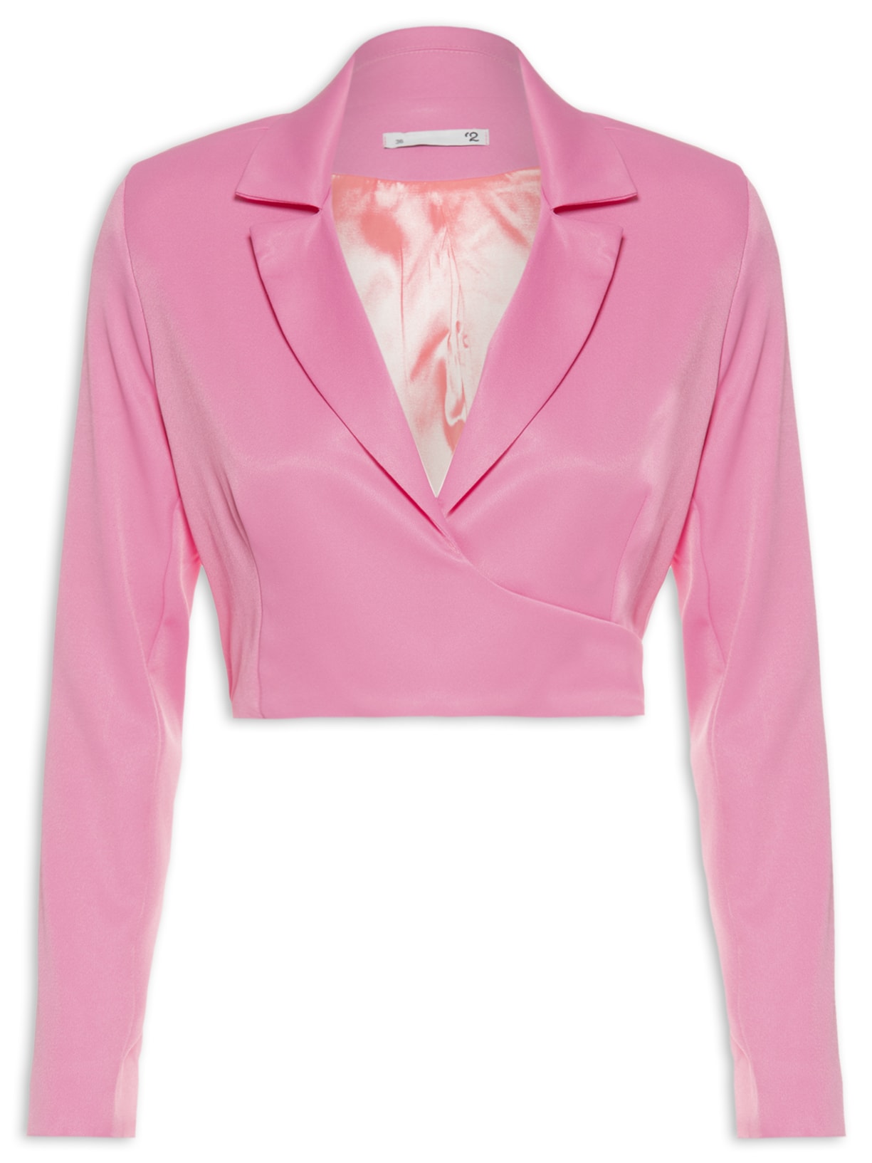 Blazer Feminino Cropped Em Crepe Transpassado - Rosa