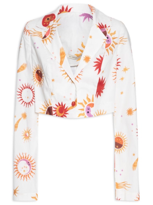 Blazer Feminino Cropped Estampa Cometa - Branco