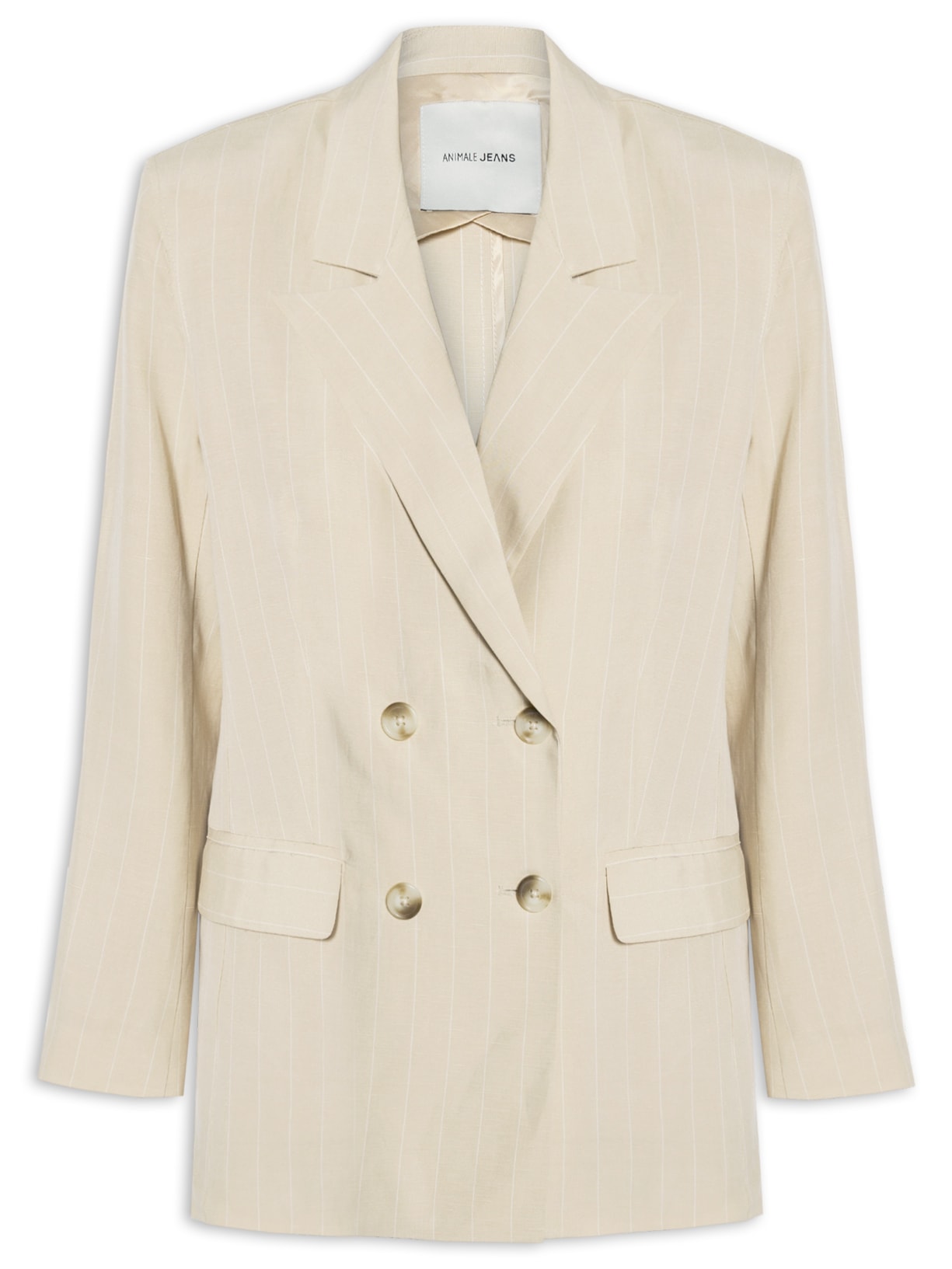 Blazer Feminino De Alfaiataria Fio Tinto Bege Animale Jeans