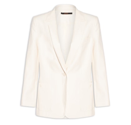 Blazer Feminino De Algodão Com Linho Reto Detalhe Bolsos Oversized - Bege