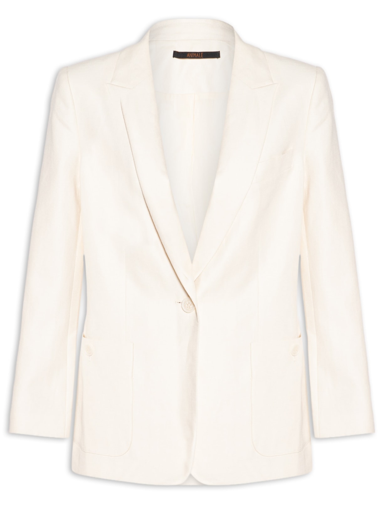 Blazer Feminino De Algodão Com Linho Reto Detalhe Bolsos Oversized - Bege