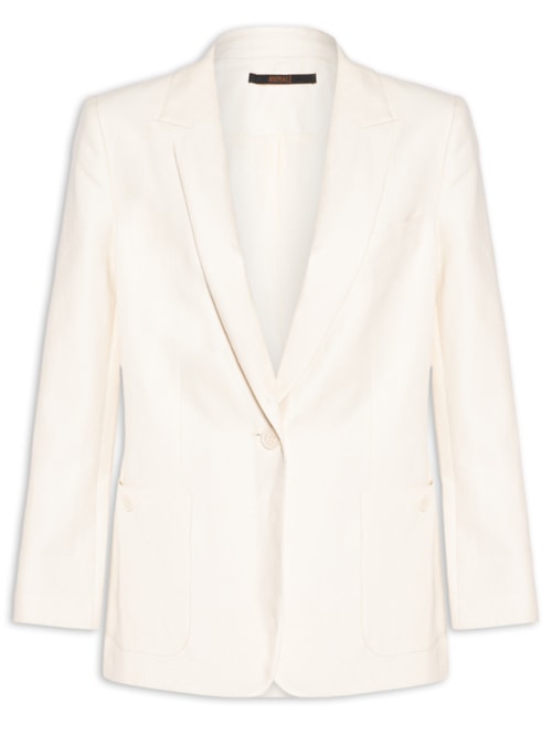 Blazer Feminino De Algodão Com Linho Reto Detalhe Bolsos Oversized - Bege