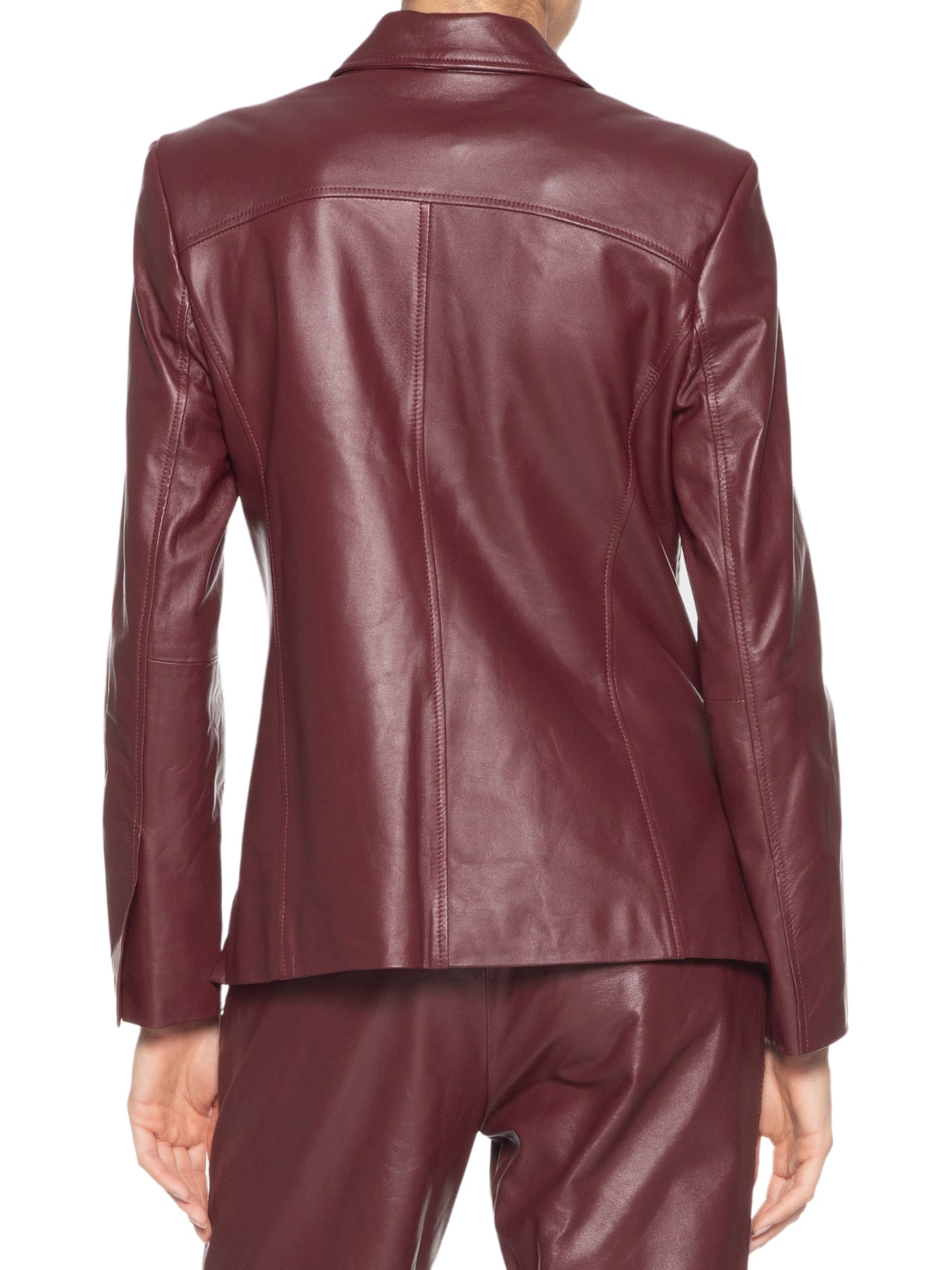 Blazer Feminino De Couro Bolsos Zíper Frontal Vermelho Animale