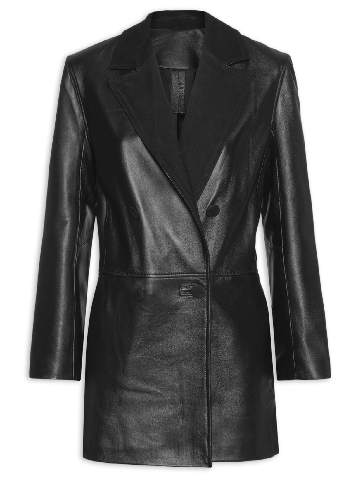 Blazer Feminino De Couro Transpassado Clássico Preto Animale