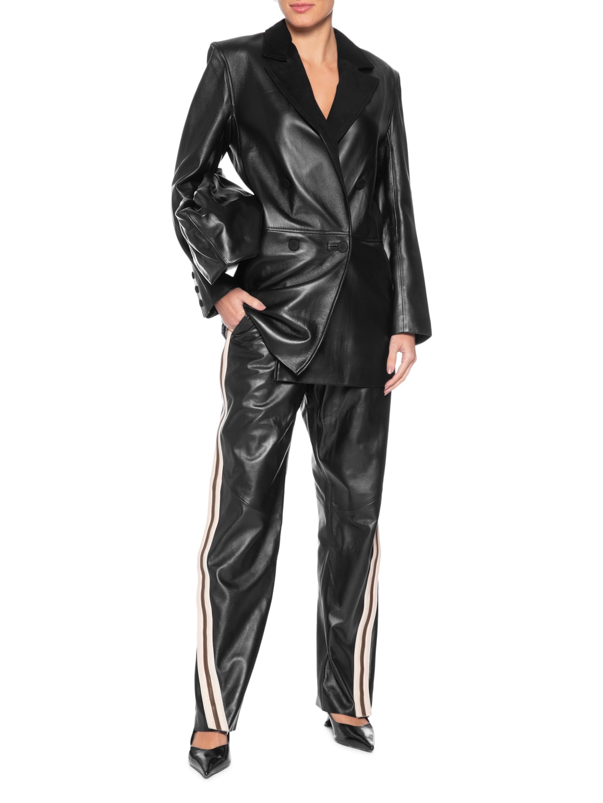 Blazer Feminino De Couro Transpassado Clássico Preto Animale
