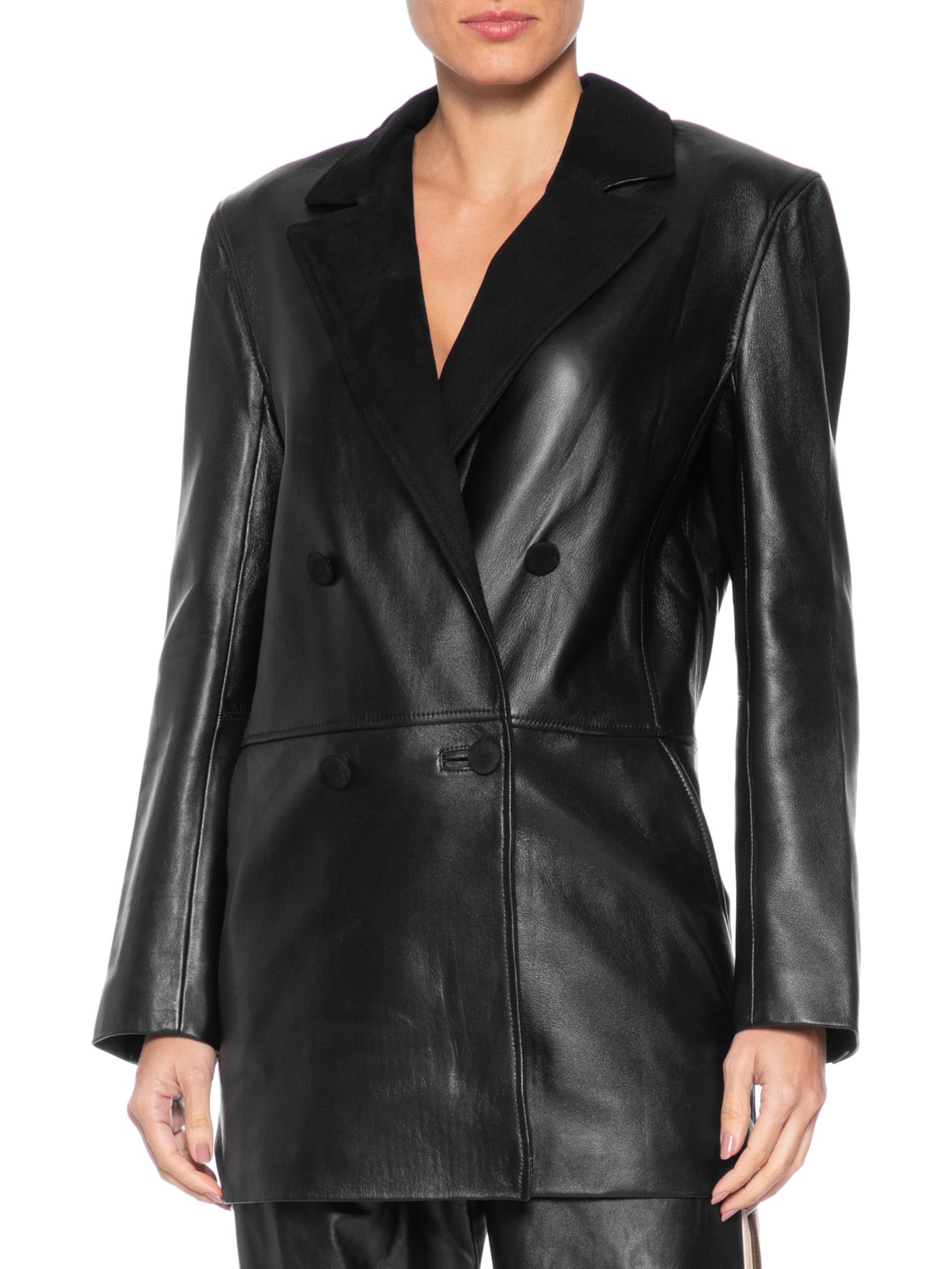 Blazer Feminino De Couro Transpassado Clássico Preto Animale