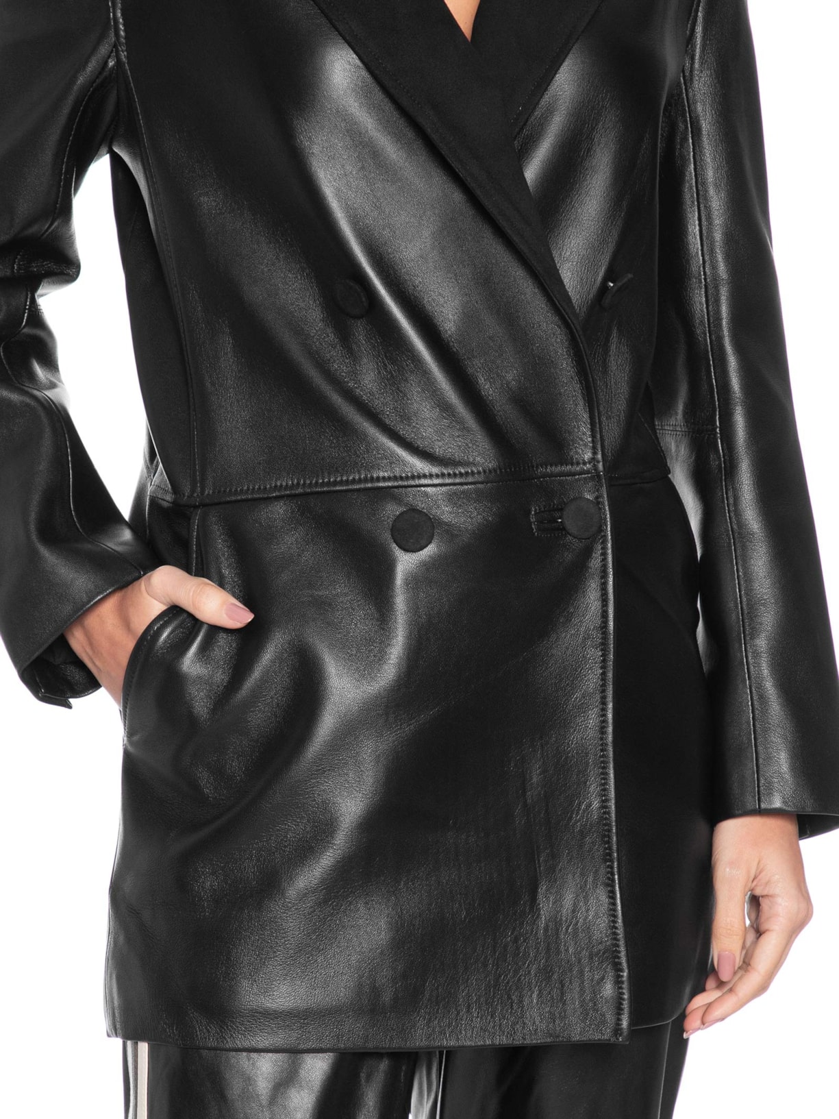 Blazer Feminino De Couro Transpassado Clássico Preto Animale