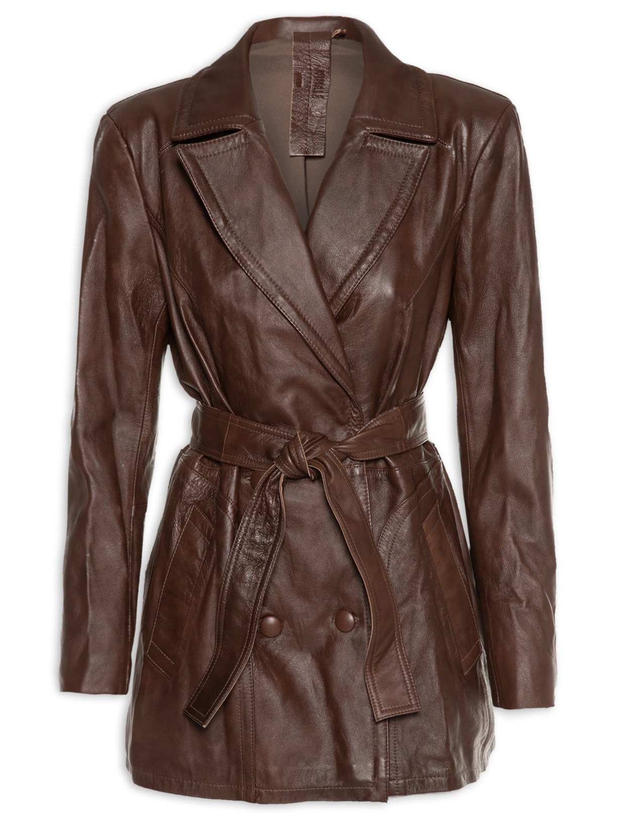 Blazer Feminino De Couro Transpassado Matelassê - Marrom