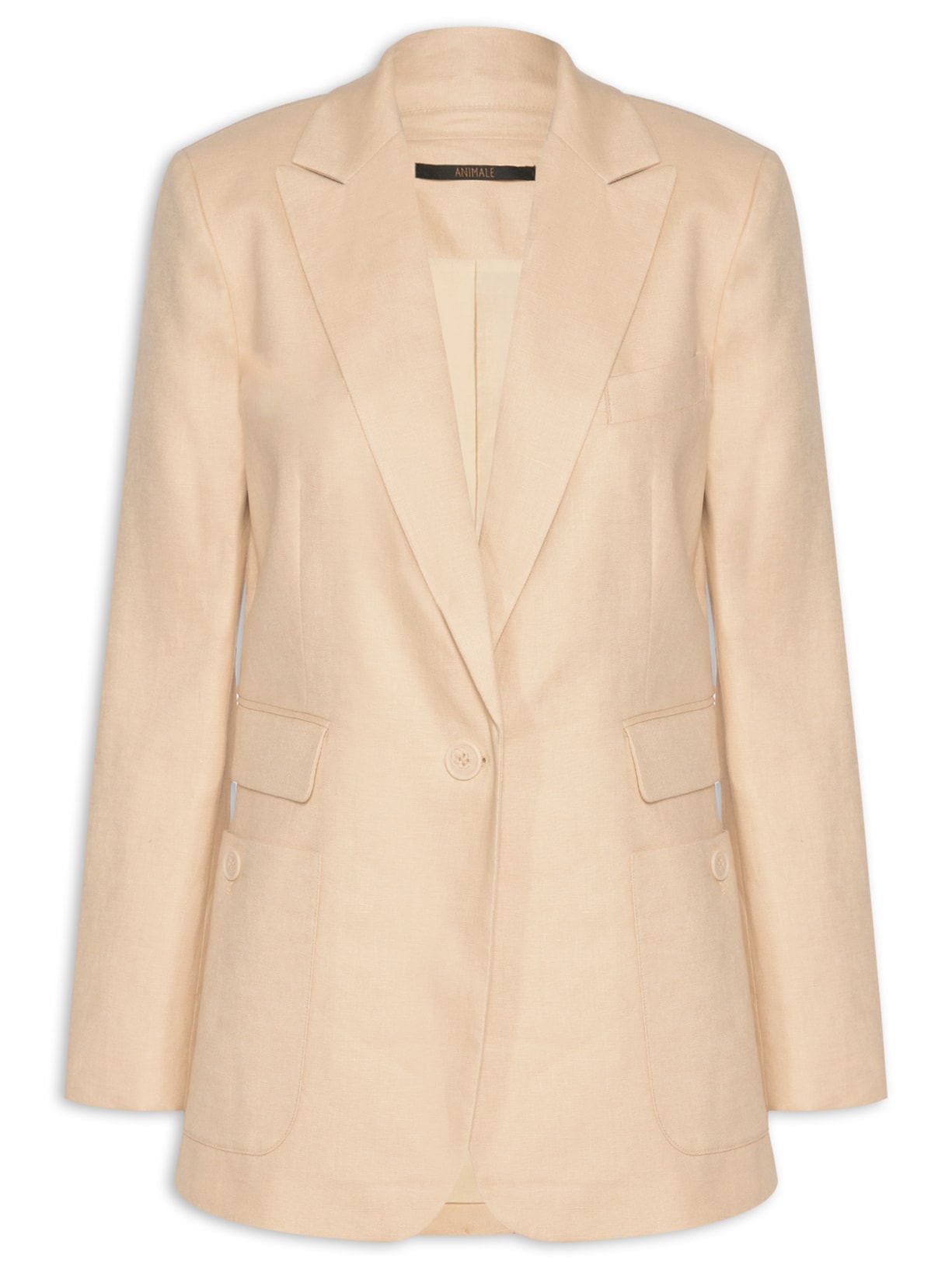 Blazer Feminino De Linho Com Bolsos - Bege